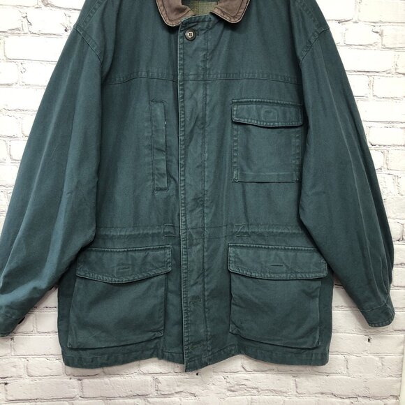 Towne By London Fog Forrest Green Canvas Barn Chore Parka Coat Jacket Sz XL Long - Picture 2 of 13
